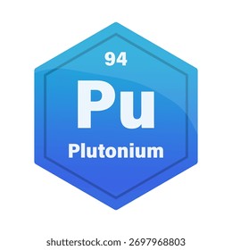 Azulejo de elemento químico de plutonio. Número atómico 94. Pu signo químico. Hexágono de Vector púrpura azul.