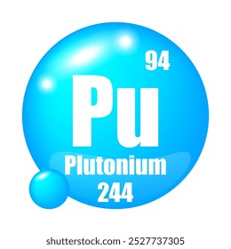 Ícone de plutônio. Pu elemento químico. Número atômico 94. Massa 244. Imagem de esfera azul. Símbolo de vetor.
