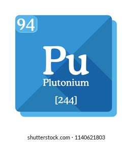 Plutonium Pu - element of the Periodic table. Flat icon with long shadow on blue background.