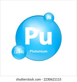 Plutonium (Pu) icon structure chemical element round shape circle light blue. Chemical element of periodic table Sign with atomic number. Study in science for education. 3D Illustration vector. 