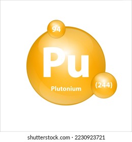 Plutonium (Pu) icon structure chemical element round shape circle yellow dark. Chemical element of periodic table Sign with atomic number. Study in science for education. 3D Illustration vector. 