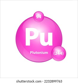 Estructura del icono del plutonio (Pu) elemento químico forma redonda círculo Pink. Vector de ilustración 3D. Elemento químico de la tabla periódica Signo con número atómico. Estudio en ciencia para la educación. 