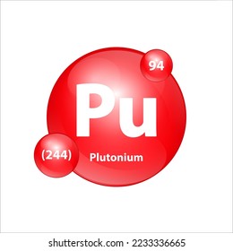 Plutonium (Pu) icon structure chemical element round shape circle red easily.  Chemical element of periodic table Sign with atomic number. Study in science for education. 3D Illustration vector.