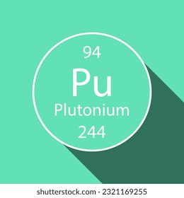 Plutonium symbol with long shadow design. Chemical element of the periodic table. Vector illustration.