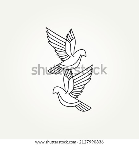 plying two dove or pigeon couple simple line art simple logo template vector illustration design. minimalist two bird romantic, weeding, marriage concept
