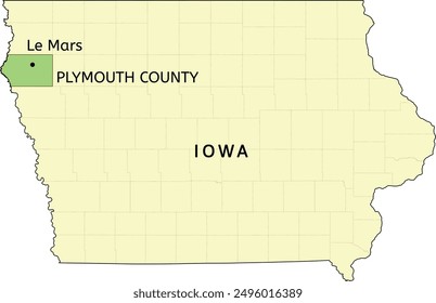 Plymouth County and city of Le Mars location on Iowa state map