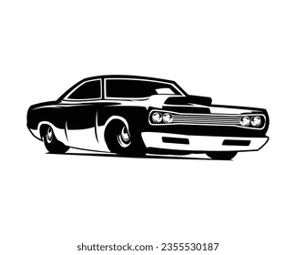 plymouth roadrunner 1970 silhouette design vector. isolated white background shown from the side. best for logo, badge, emblem, icon, sticker design.