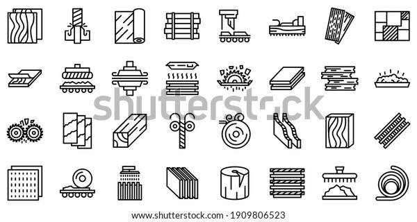 Plywood Icons Set Outline Set Plywood Stock Vector Royalty Free