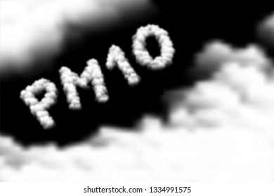 PM 10 text Cloud or smoke pattern, Pollution dust concept design illustration isolated float on dark sky background, vector eps 10