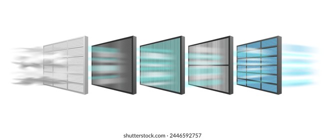 Filtro de aire PM 2.5 y protección contra virus, Filtrar de 5 capas, purificador de aire, Ilustración vectorial