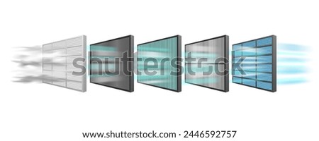 PM 2.5 air filteration and virus protection, 5 layers filter, air purifier, vector illustration