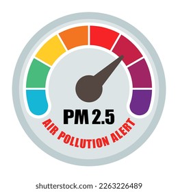 PM 2.5. Air pollution alert. Check the dust meter gauge sign and icon. Vector illustration.