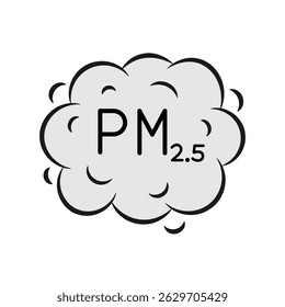 PM 2.5 luchtvervuiling deeltjesweergave in grijze stofwolk icoon. Clipart afbeelding geïsoleerd op de achtergrond.