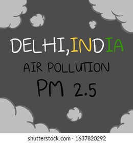 Pm 2.5 dust in cartoon style.type The concept of air pollution.Delhi,India Air pollution.vector illustration.