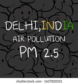 Pm 2.5 dust in cartoon style.type The concept of air pollution.Delhi,India Air pollution.vector illustration.