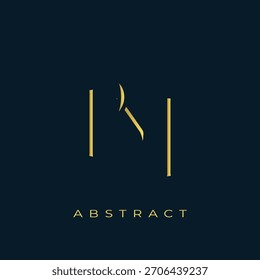 PM Abstractas diseño de logotipo dorado. Abstractas composición de símbolos de oro sobre un fondo azul marino oscuro