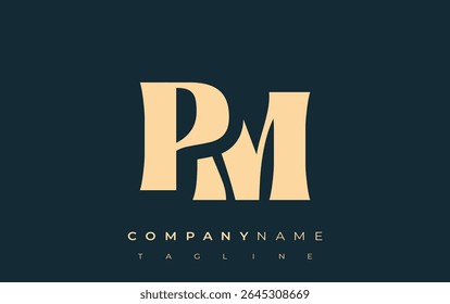 Diseño de logotipos de tipografía Abstractas creativa de PM. Logotipo elegante que combina tipografía atrevida y Formas creativas, ideal para soluciones de marca e identidad.