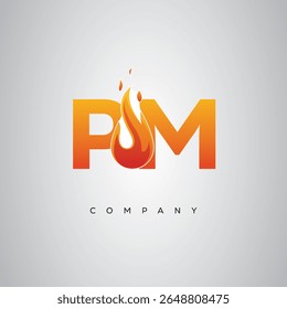 PM Creative Fire Letter Logo Design