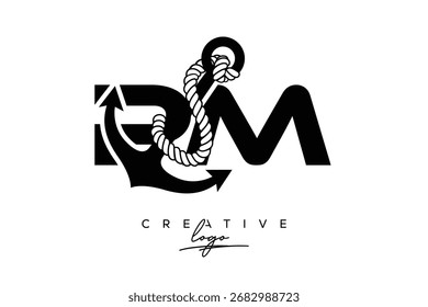 PM Creative Monogram Latter Logo with Anchor and Rope Design
