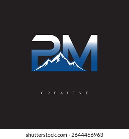 PM Creative Mountain Logo Bold Gradient Letter mark Branding Design for Business Outdoor Brands