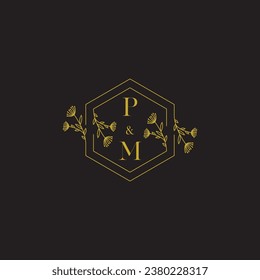 PM elegant wedding initial logo in high quality professional design that will print well across any print media