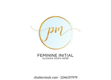 PM handwriting logo with circle template vector signature, wedding, fashion, floral and botanical with creative template.