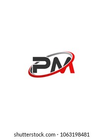 PM initial company red gray swoosh logo
