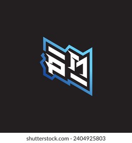 PM initial gaming team, youtube, twitch and clipart stock illustration logo