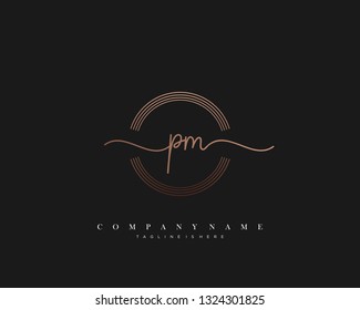 PM initial handwriting logo template vector