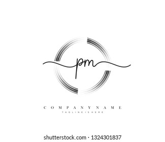 PM initial handwriting logo template vector