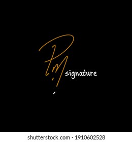 PM initial handwritten calligraphy, for monogram and logo