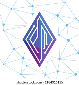 PM Initial letter block chain logo icon vector template. Looping mono line circuit letter on rhombus cube logo