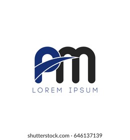 pm initial letter uppercase logo blue and black