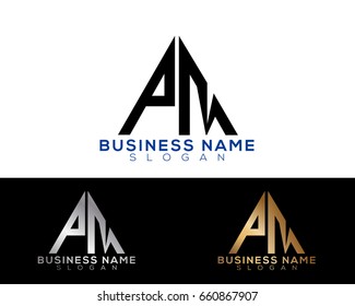 PM initial letters linked triangle shape logo
