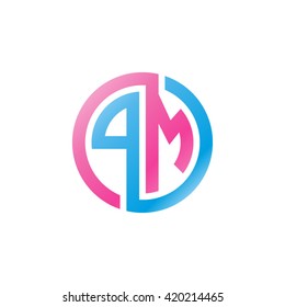 PM initial letters looping linked circle logo blue pink