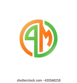 PM initial letters looping linked circle logo orange green
