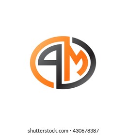 PM initial letters looping linked ellipse logo orange black
