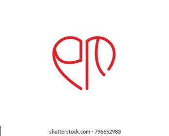 PM initial logo letter with heart shape red colored, logo design for wedding invitation, wedding name and business name.