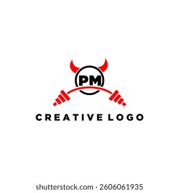 PM initial monogram for fitnes or gym logo with devil style design
