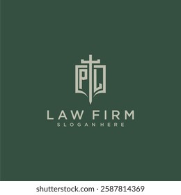 PM initial monogram for law firm with sword and shield logo image