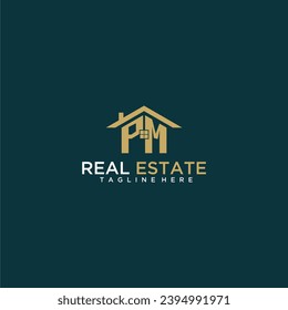 PM initial monogram logo for real estate with home shape creative design