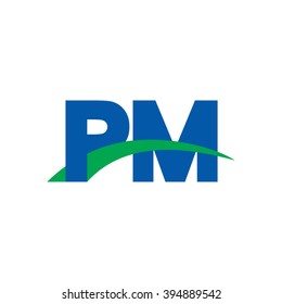 PM initial overlapping swoosh letter logo blue green
