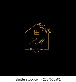 PM initial realtor logo for real estate with creative home design