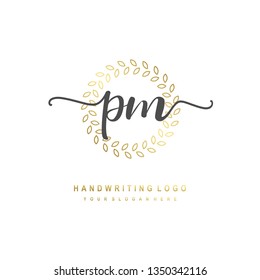 PM initial signature logo. handwriting logo template vector,