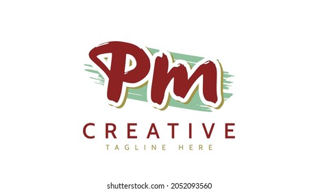 Iniciales PM, vector de logotipo de escritura a mano