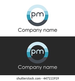 PM letter circle shape icon logo white blue