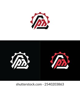 Design de modelo de logotipo de vetor de engrenagem de letra PM

