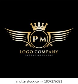 PM Letter Initial with Royal Wing Logo Template.