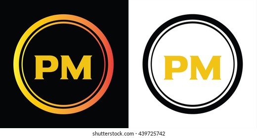 PM letters icon design template elements in abstract background logo, design identity in circle, alphabet letter