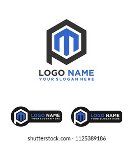 PM logo letter initial, Abstract polygonal Background Logo,